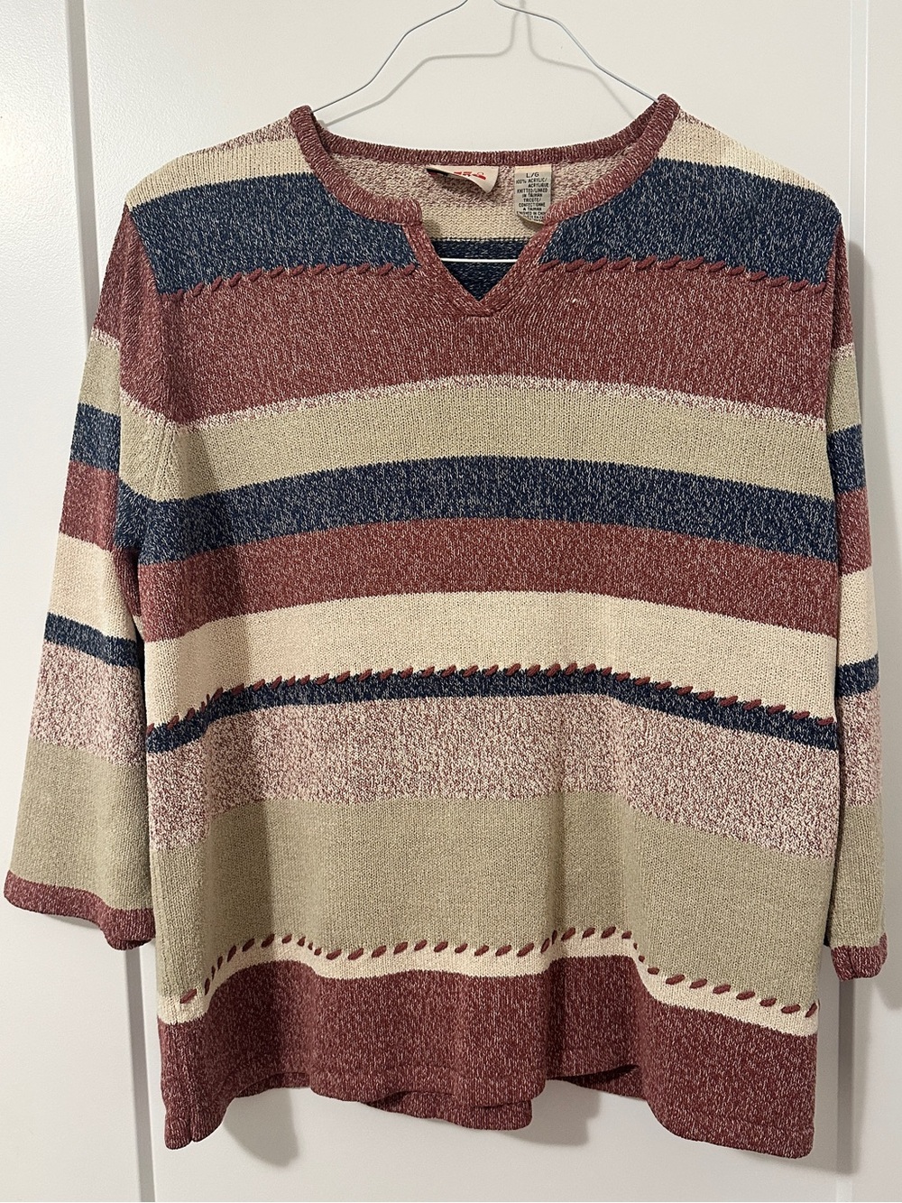 Vintage Alia Sport 3/4 Sleeve Striped Sweater Size Large Women’s